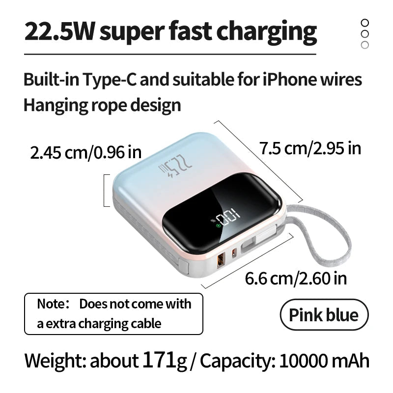 10000mAh portable power bank, 22.5W fast charging, with built - in charging cable, suitable for iPhone/Samsung/Xiaomi/Huawei - DivineLink1 | Electronics, Fitness, Household Essentials | Shop