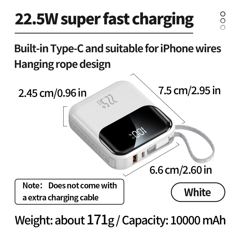 10000mAh portable power bank, 22.5W fast charging, with built - in charging cable, suitable for iPhone/Samsung/Xiaomi/Huawei - DivineLink1 | Electronics, Fitness, Household Essentials | Shop