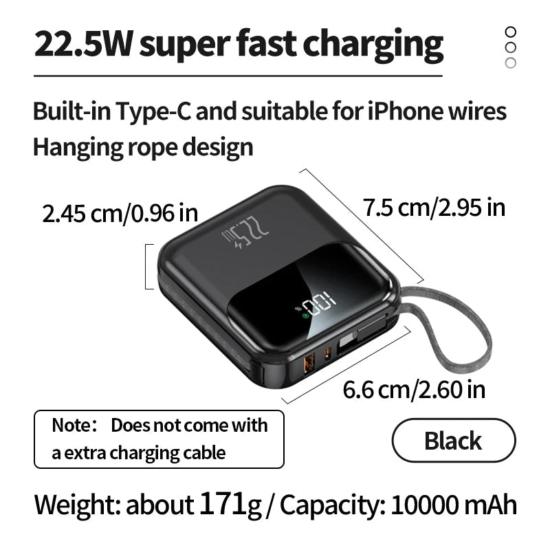 10000mAh portable power bank, 22.5W fast charging, with built - in charging cable, suitable for iPhone/Samsung/Xiaomi/Huawei - DivineLink1 | Electronics, Fitness, Household Essentials | Shop