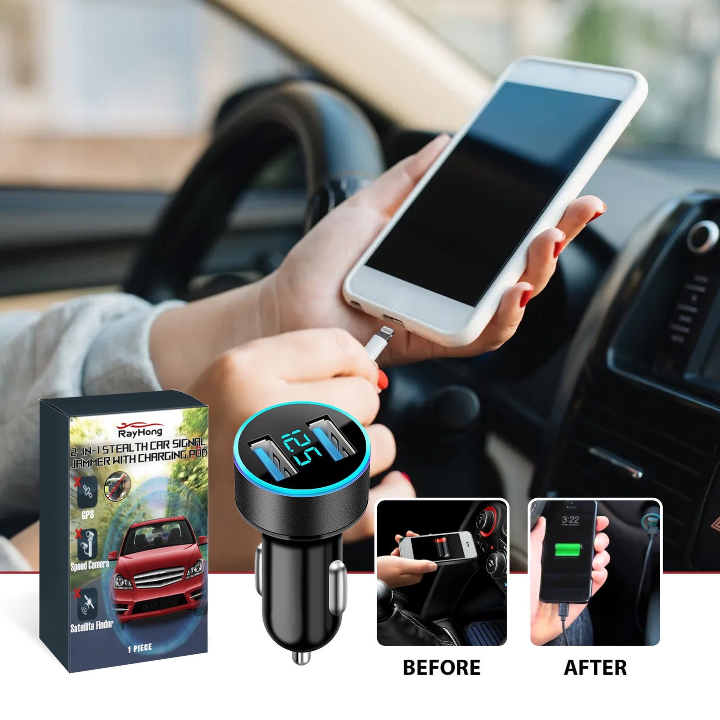 2 - In - I Sterl Th Car Signal Jammer With Charging Pod, Car Dual USB Interface Mobile Phone Multi - Function Charger - DivineLink1 | Electronics, Fitness, Household Essentials | Shop