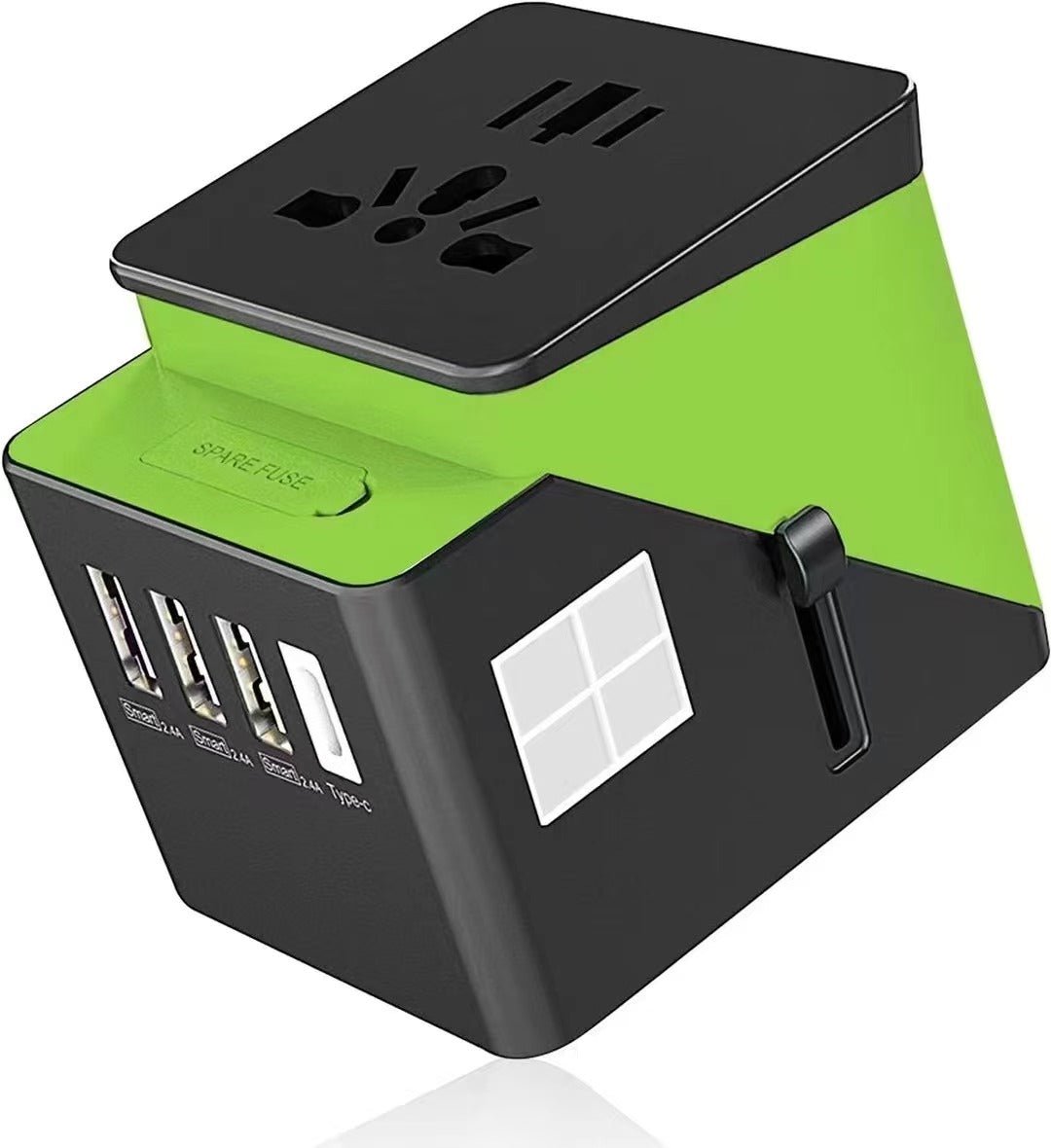 2019 , 3 USB + 1 Typc C International Power Adapter for Europe, UK, China, Australia, Japan and More 200 Countries Black Green - DivineLink1 | Electronics, Fitness, Household Essentials | Shop