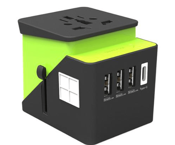2019 , 3 USB + 1 Typc C International Power Adapter for Europe, UK, China, Australia, Japan and More 200 Countries Black Green - DivineLink1 | Electronics, Fitness, Household Essentials | Shop
