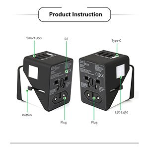 2019 , 3 USB + 1 Typc C International Power Adapter for Europe, UK, China, Australia, Japan and More 200 Countries Black Green - DivineLink1 | Electronics, Fitness, Household Essentials | Shop