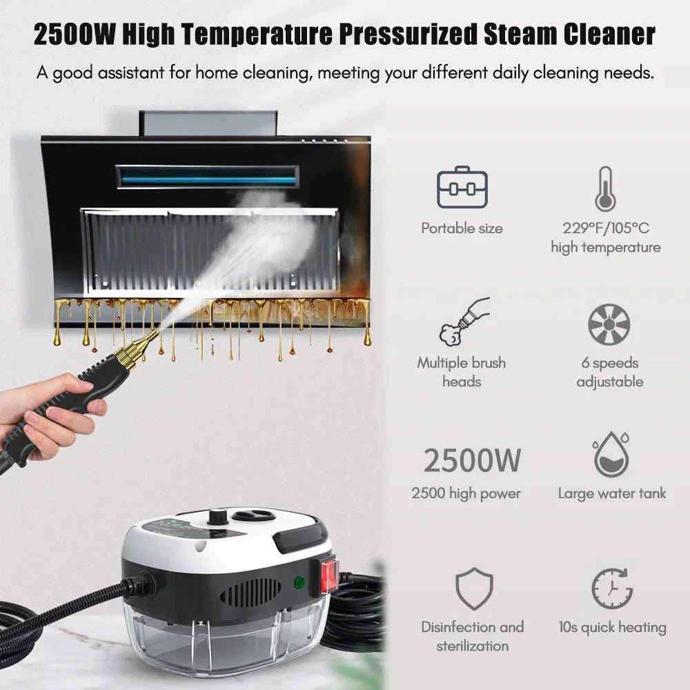 2500W Portable Handheld Steam Cleaner High Temperature Pressurized Steam Cleaning Machine with Brush Heads for Furniture Car - DivineLink1 | Electronics, Fitness, Household Essentials | Shop