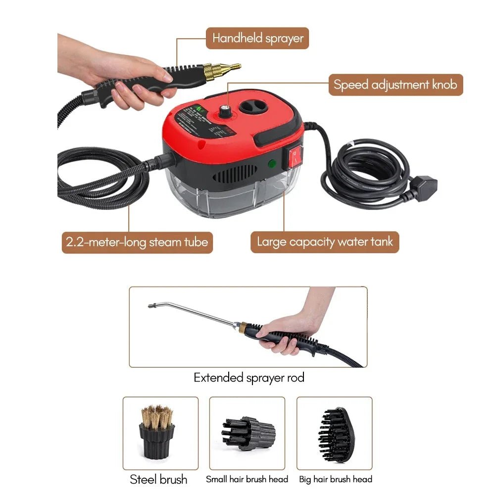 2500W Portable Handheld Steam Cleaner High Temperature Pressurized Steam Cleaning Machine with Brush Heads for Furniture Car - DivineLink1 | Electronics, Fitness, Household Essentials | Shop
