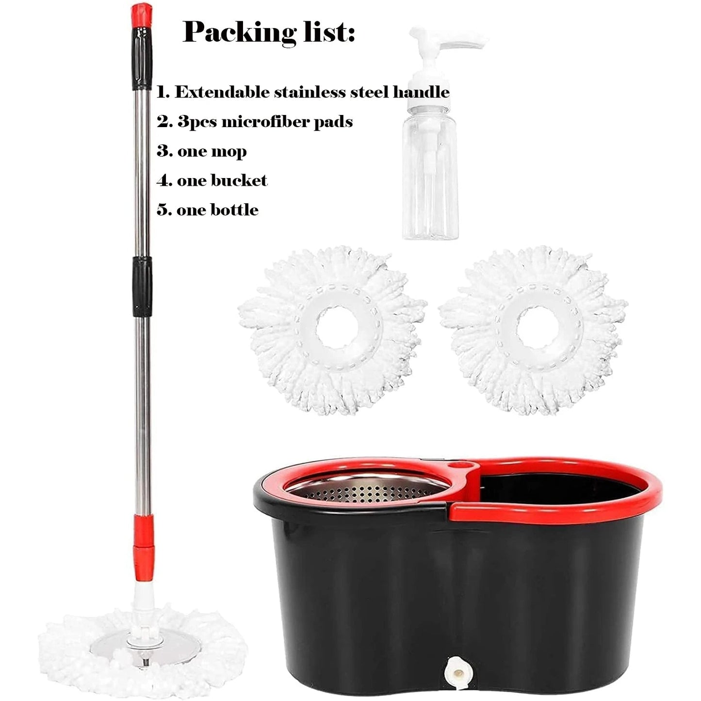 360° Spin Mop Bucket Sets with Wring System in 3 Microfiber Heads, Stainless Steel Basket 61" Extended Handle Floor Cleaning - DivineLink1 | Electronics, Fitness, Household Essentials | Shop