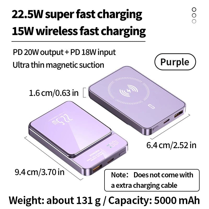 5000mAh portable magnetic wireless charging power bank 22.5W super fast charging digital display mobile phone power bank - DivineLink1 | Electronics, Fitness, Household Essentials | Shop