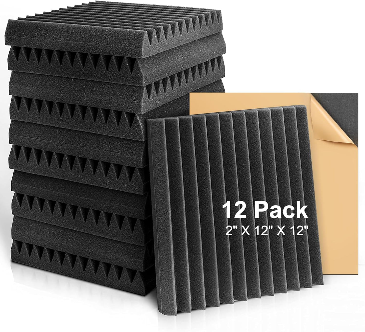 Acoustic Foam Panels 2" X 12" X 12" Self - Adhesive Acoustic Studio Wedge Tiles, Sound Panels Wedges Soundproof Foam Padding Sound - DivineLink1 | Electronics, Fitness, Household Essentials | Shop