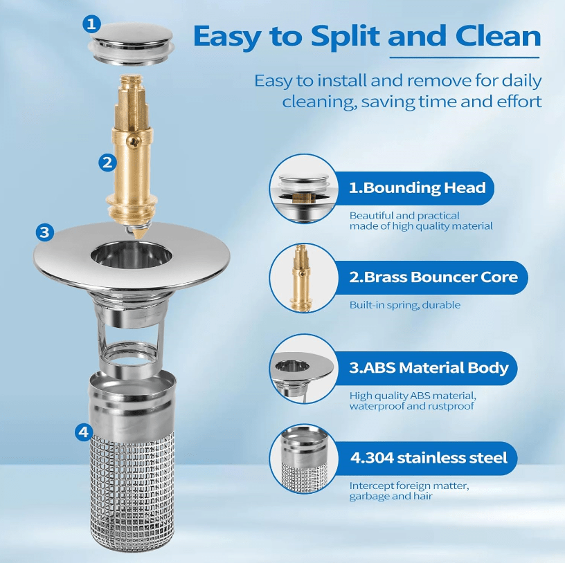 Bathroom Sink Drain Strainer for 1.1 - 1.29 Inch, Pop Up Bathroom Sink Stopper Hair Catcher with Stainless Steel Filter Basket, for US Bathroom Sink Drain Stopper Basin Drain Filter Replacement - 1pcs - DivineLink1 | Electronics, Fitness, Household Essentials | Shop