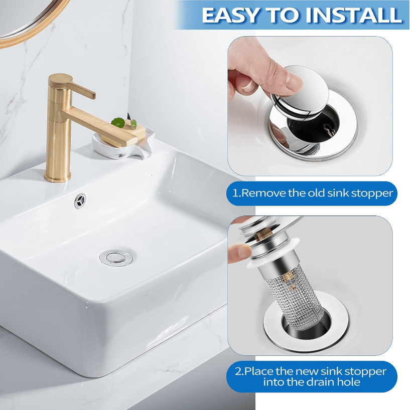 Bathroom Sink Drain Strainer for 1.1 - 1.29 Inch, Pop Up Bathroom Sink Stopper Hair Catcher with Stainless Steel Filter Basket, for US Bathroom Sink Drain Stopper Basin Drain Filter Replacement - 1pcs - DivineLink1 | Electronics, Fitness, Household Essentials | Shop