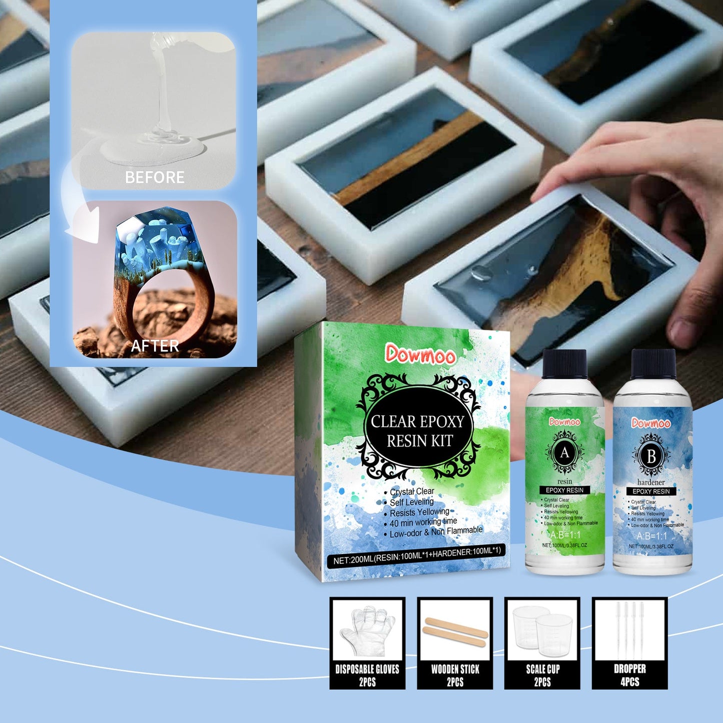 Clear Epoxy Resin Kit, High Transparent Yellowing Resistance DIY Material Epoxy Resin Handmade Products Set - DivineLink1 | Electronics, Fitness, Household Essentials | Shop