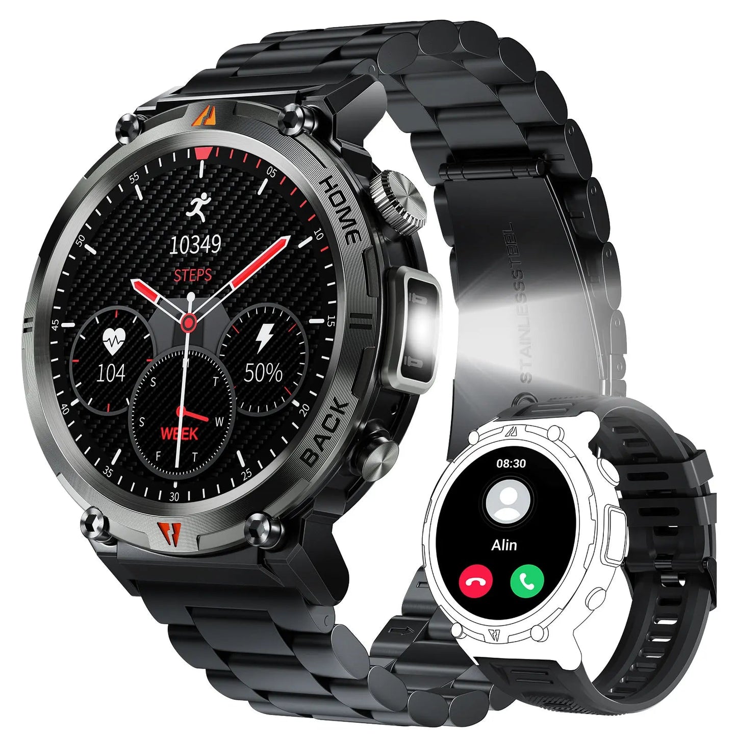 EIGIIS 2024 New KE3 Bluetooth Call Smart Watch Men Full Touch Screen Health Monitor Clock With Flashlight For IOS Android - DivineLink1 | Electronics, Fitness, Household Essentials | Shop
