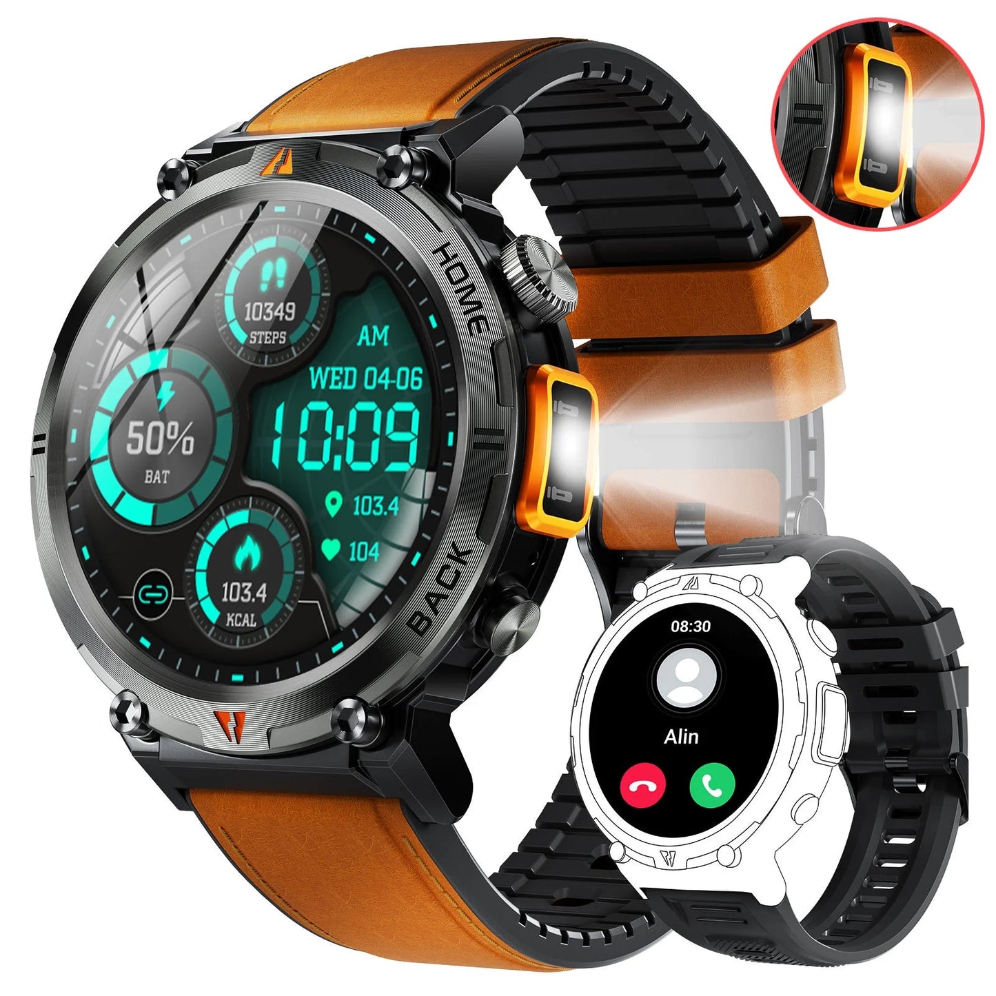 EIGIIS 2024 New KE3 Bluetooth Call Smart Watch Men Full Touch Screen Health Monitor Clock With Flashlight For IOS Android - DivineLink1 | Electronics, Fitness, Household Essentials | Shop