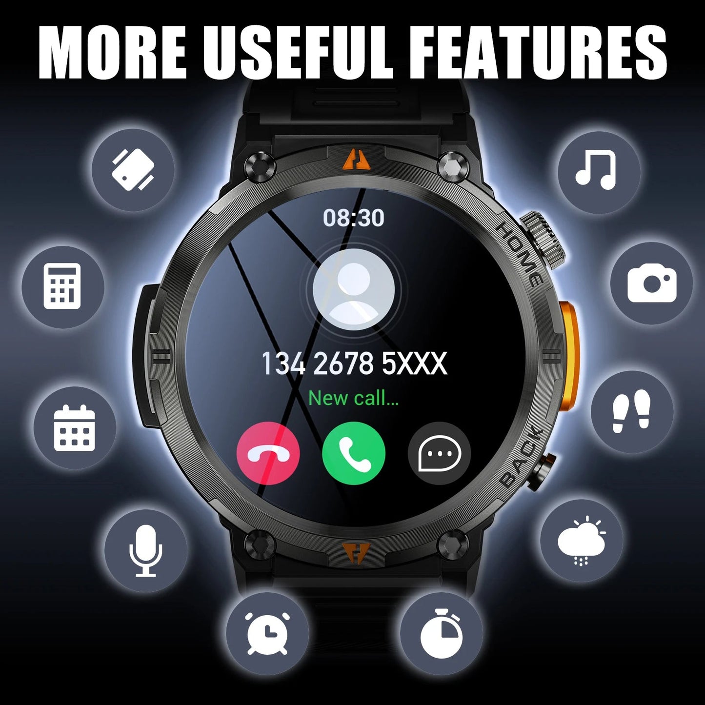 EIGIIS 2024 New KE3 Bluetooth Call Smart Watch Men Full Touch Screen Health Monitor Clock With Flashlight For IOS Android - DivineLink1 | Electronics, Fitness, Household Essentials | Shop