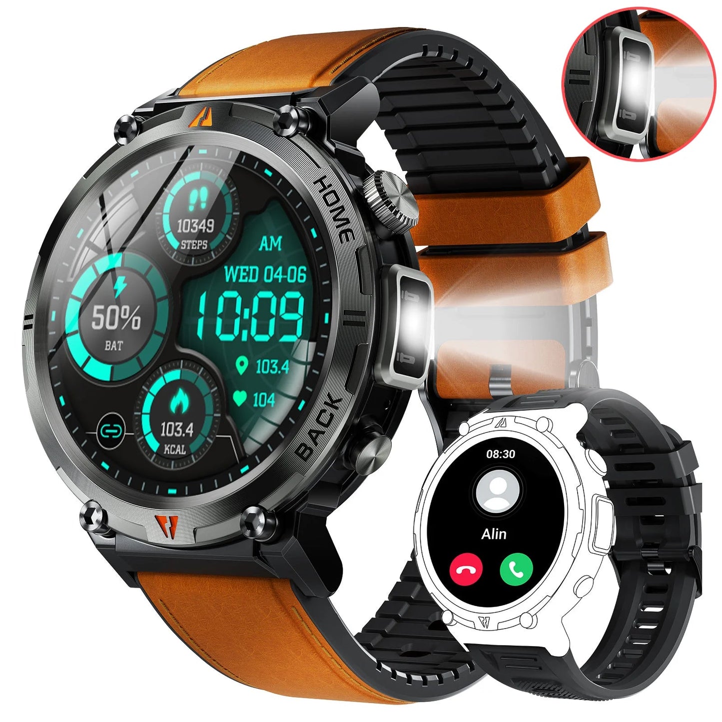 EIGIIS 2024 New KE3 Bluetooth Call Smart Watch Men Full Touch Screen Health Monitor Clock With Flashlight For IOS Android - DivineLink1 | Electronics, Fitness, Household Essentials | Shop