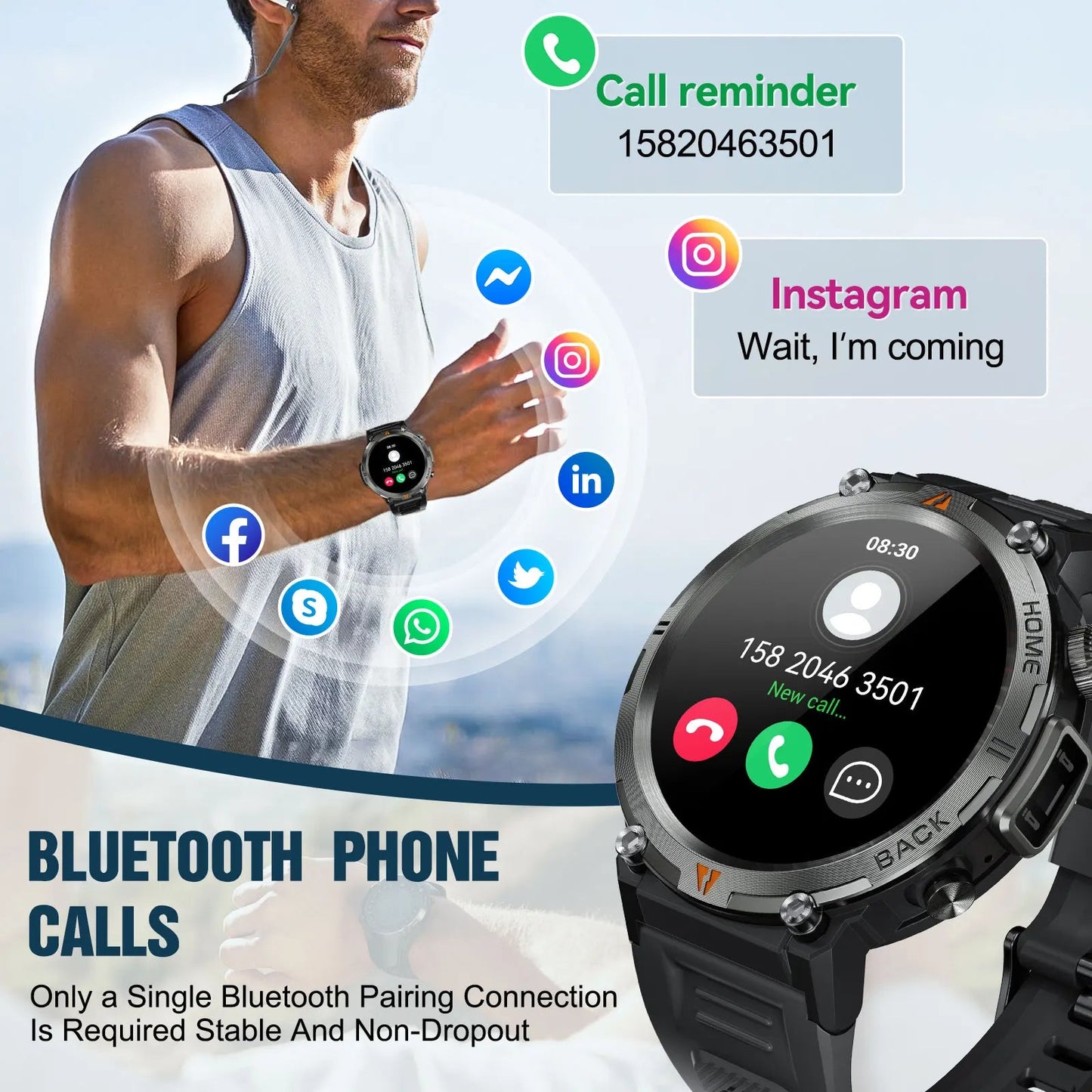 EIGIIS 2024 New KE3 Bluetooth Call Smart Watch Men Full Touch Screen Health Monitor Clock With Flashlight For IOS Android - DivineLink1 | Electronics, Fitness, Household Essentials | Shop