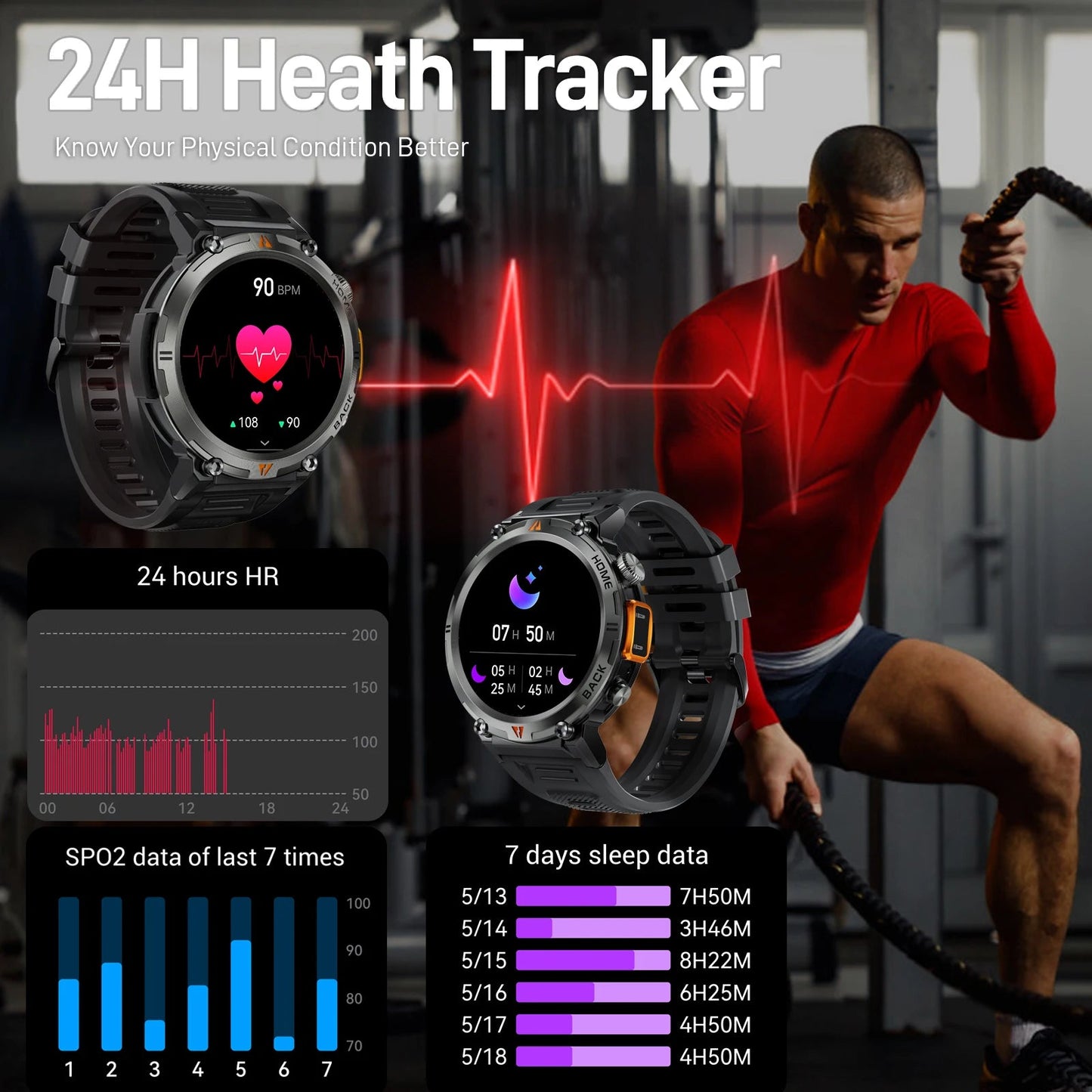 EIGIIS 2024 New KE3 Bluetooth Call Smart Watch Men Full Touch Screen Health Monitor Clock With Flashlight For IOS Android - DivineLink1 | Electronics, Fitness, Household Essentials | Shop