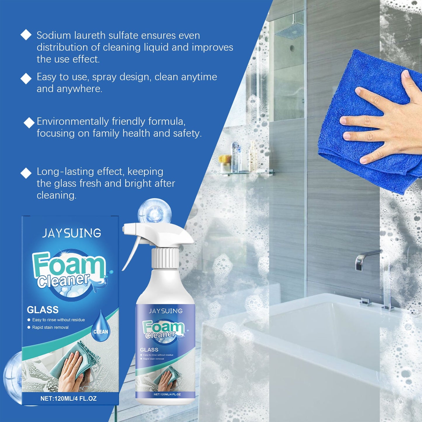 Glass Foam Cleaner cleans oil stains with refurbished daily maintenance glass cleaning spray - DivineLink1 | Electronics, Fitness, Household Essentials | Shop