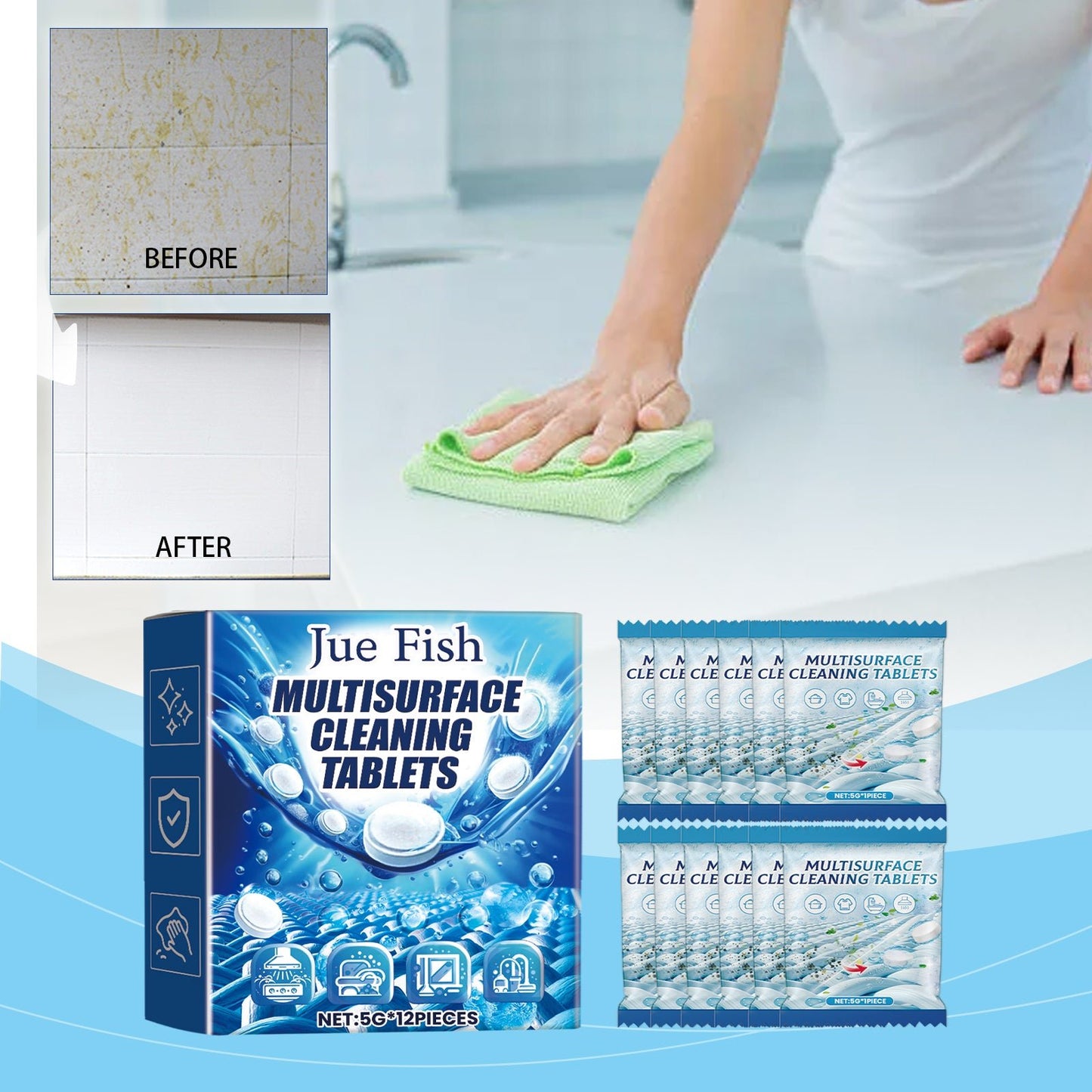 JUE FISH MultiSurface Cleaning Tablets, Kitchen Heavy Oil And Dirt Cleaning Stain Cleaner Effervescent Tablet - DivineLink1 | Electronics, Fitness, Household Essentials | Shop