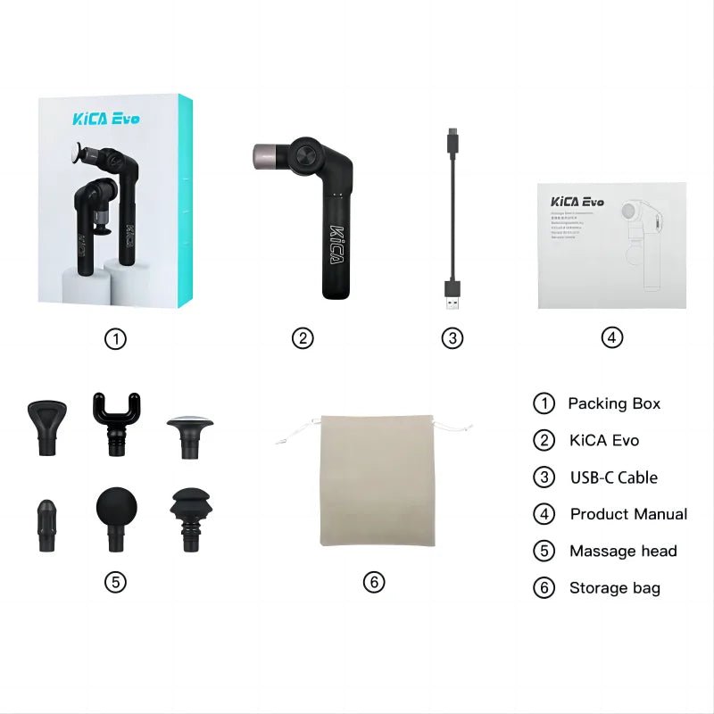KiCA Evo Adjustable Fascia Gun with 6 Massage Heads and Heat, 3 Gear 3200rpm 9cm Extension Rod Aluminum, for Muscle Relaxatio - DivineLink1 | Electronics, Fitness, Household Essentials | Shop