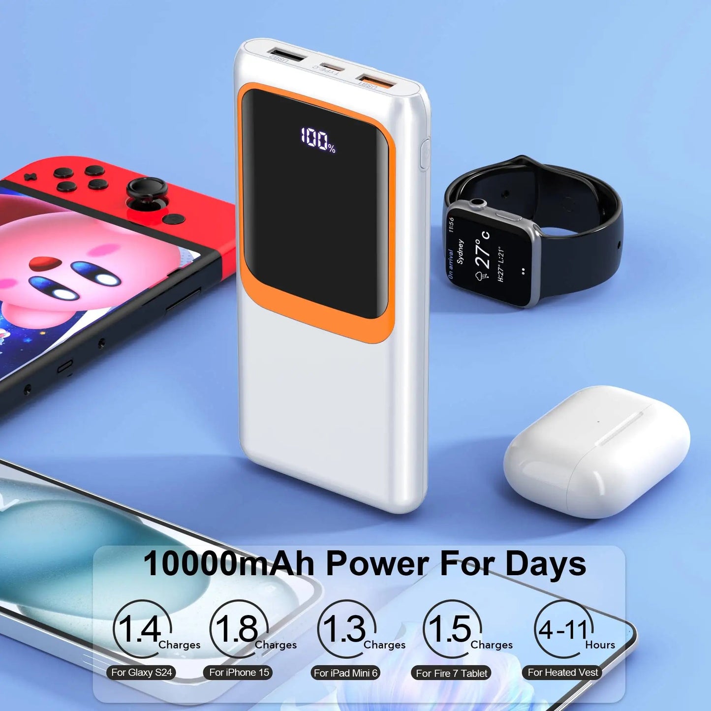 Power Bank Battery Pack Portable Charger 10000mAh with Built - in Cables, PD 22.5W, Slim Design, with LCD Display - DivineLink1 | Electronics, Fitness, Household Essentials | Shop