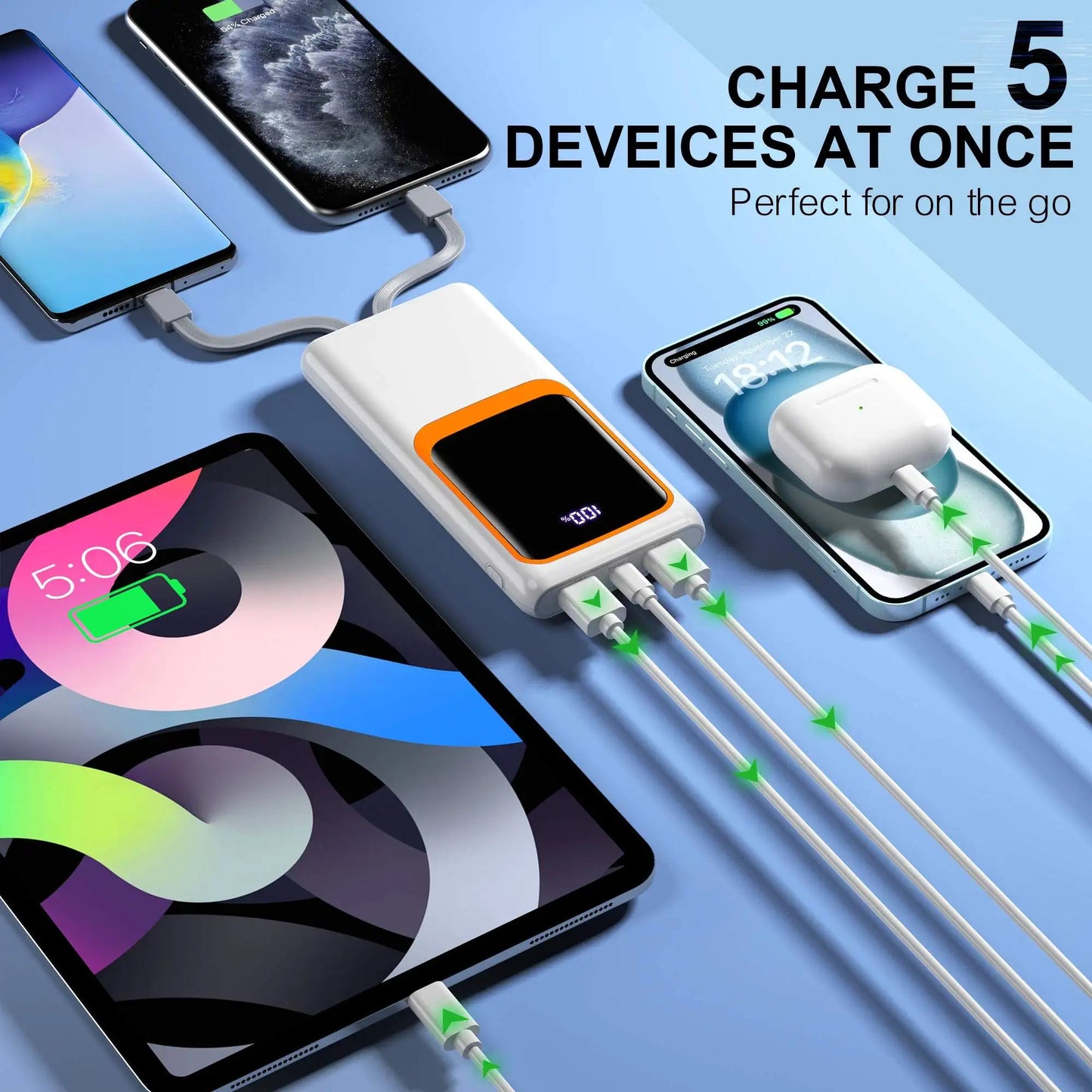 Power Bank Battery Pack Portable Charger 10000mAh with Built - in Cables, PD 22.5W, Slim Design, with LCD Display - DivineLink1 | Electronics, Fitness, Household Essentials | Shop