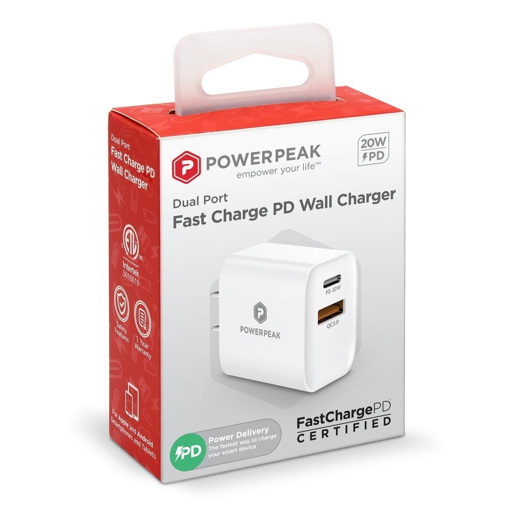 PowerPeak PD Wall Dual Port Charger 20W - White - DivineLink1 | Electronics, Fitness, Household Essentials | Shop
