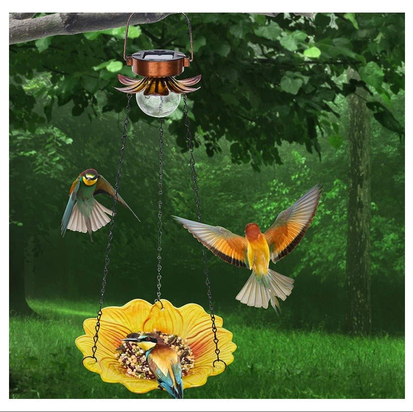 Solar Hanging Bird Bath for Outdoors 24 inch Glass Bird Feeder Sunflower Tray Crackle Ball Light Waterproof Yard Garden Decorati - DivineLink1 | Electronics, Fitness, Household Essentials | Shop