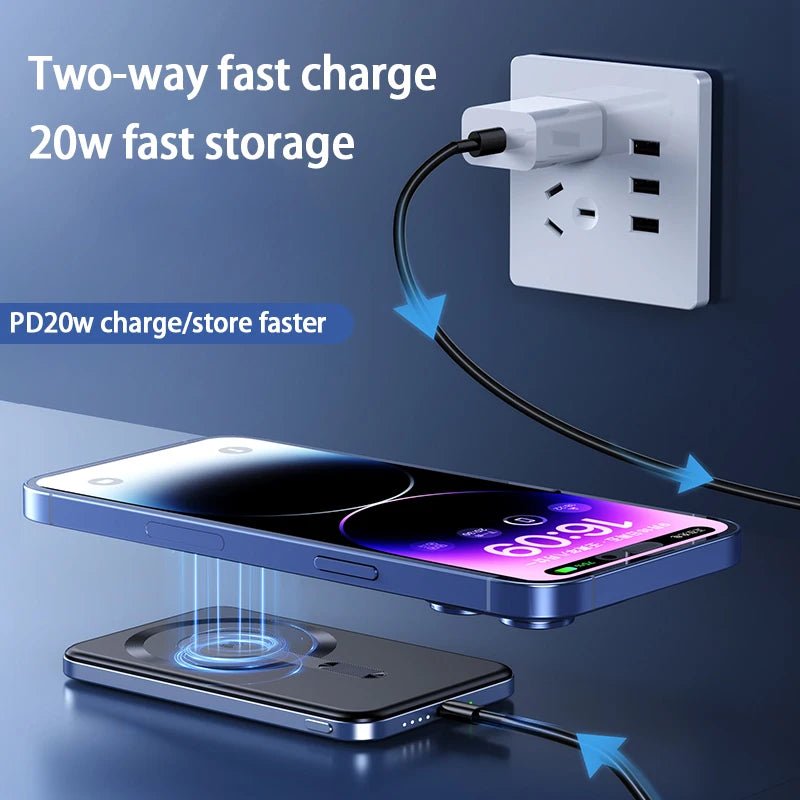 Thin Wireless Power Bank Magnetic PD20W 5000mAh Portable Fast Charging External Battery for Magsafe For iPhone 16 15 14 13 - DivineLink1 | Electronics, Fitness, Household Essentials | Shop