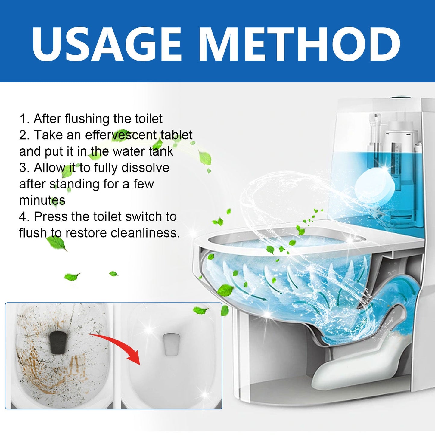 Toilet Cleaning Effervescent Tablet Household Descaling Deodorizing Odors Stains Toilet Stain Remover - DivineLink1 | Electronics, Fitness, Household Essentials | Shop