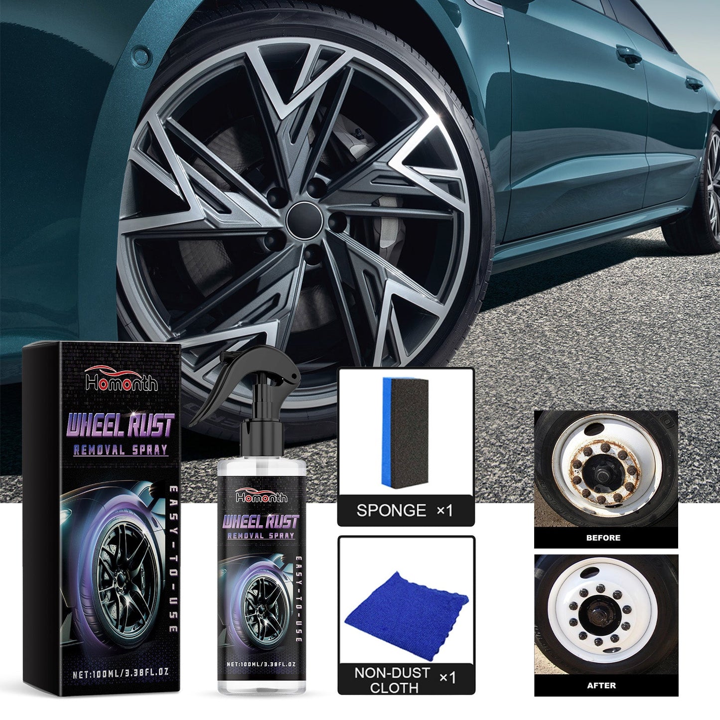 Wheel Rust Removal Spray, Automobile Tire Wheel Rust Cleaning Rust Removal Renovation Decontamination Brightener - DivineLink1 | Electronics, Fitness, Household Essentials | Shop