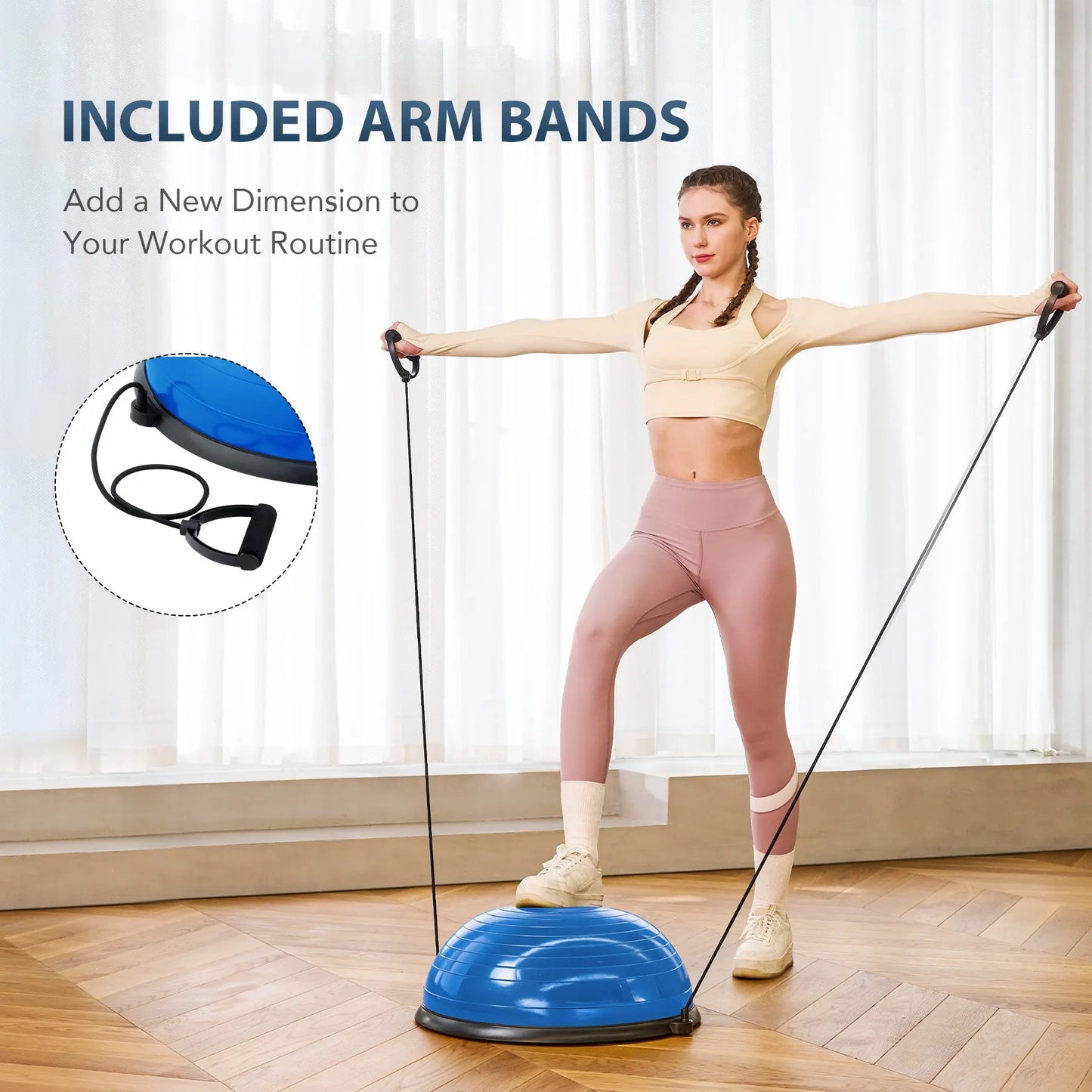ZELUS Half Ball Balance Trainer with with Resistance Bands and Foot Pump, 23" Inflatable Balance Ball Half Yoga Ball Wobble Ball - DivineLink1 | Electronics, Fitness, Household Essentials | Shop