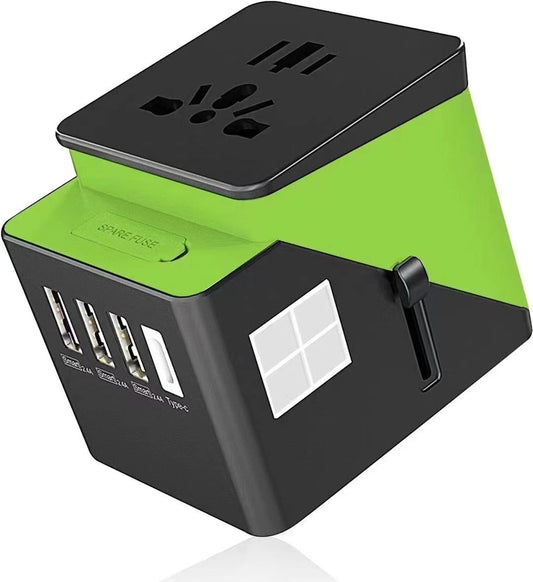 2019 , 3 USB + 1 Typc C International Power Adapter for Europe, UK, China, Australia, Japan and More 200 Countries Black Green - DivineLink1 | Electronics, Fitness, Household Essentials | Shop