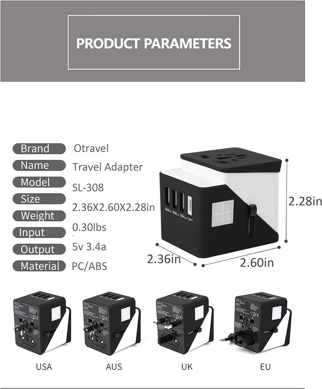 2019 , 3 USB + 1 Typc C International Power Adapter for Europe, UK, China, Australia, Japan and More 200 Countries Black Green - DivineLink1 | Electronics, Fitness, Household Essentials | Shop