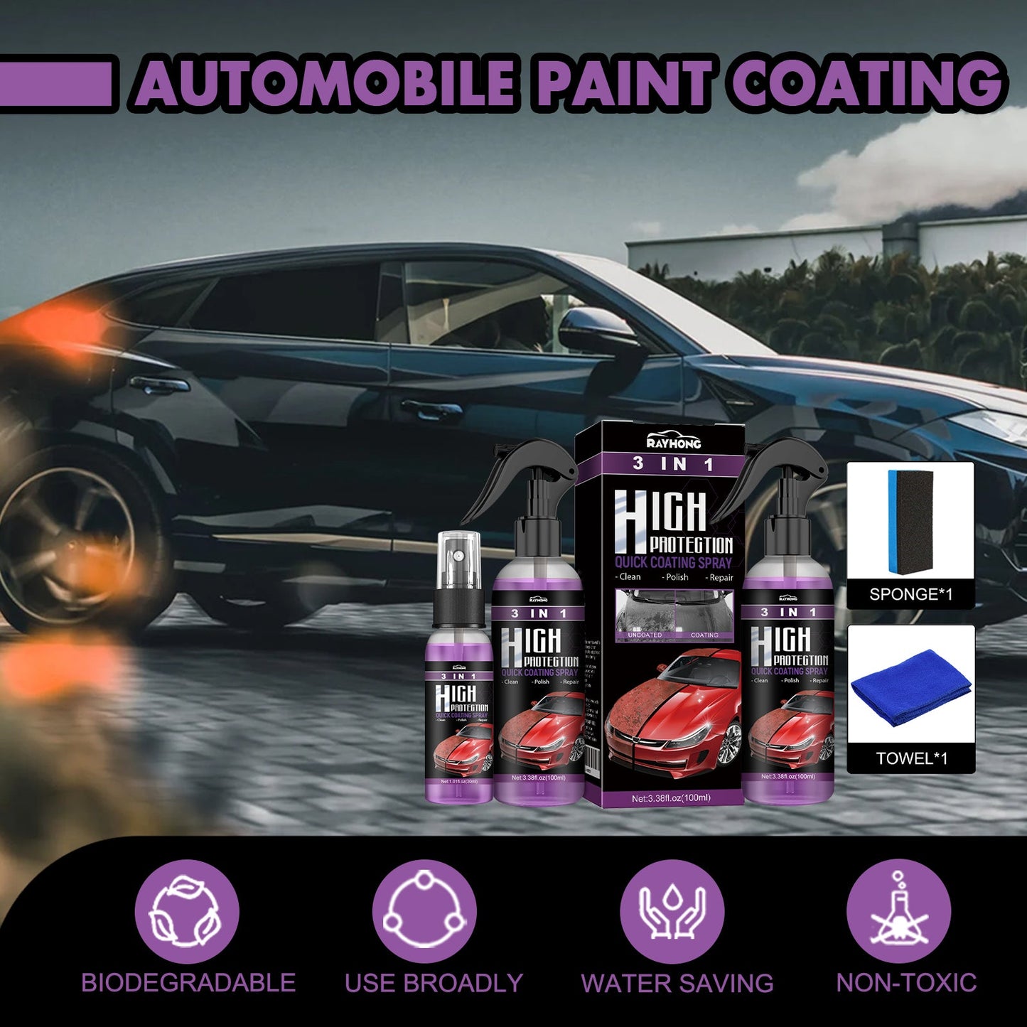 3 In 1 High Protection Quick Car Coating Spray, Diy Paint Change Color Cleaning Coating Spray - DivineLink1 | Electronics, Fitness, Household Essentials | Shop