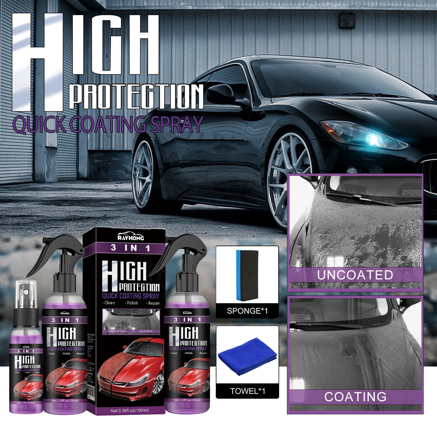 3 In 1 High Protection Quick Car Coating Spray, Diy Paint Change Color Cleaning Coating Spray - DivineLink1 | Electronics, Fitness, Household Essentials | Shop