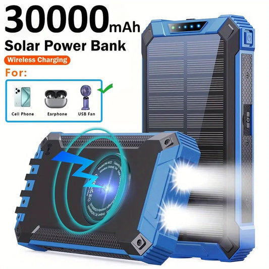 30000mAh Solar Mobile Power Bank Wireless Charger Built - in 4 Cables Six Outputs 15W Fast Charging Mobile Power Bank Suitable For - DivineLink1 | Electronics, Fitness, Household Essentials | Shop