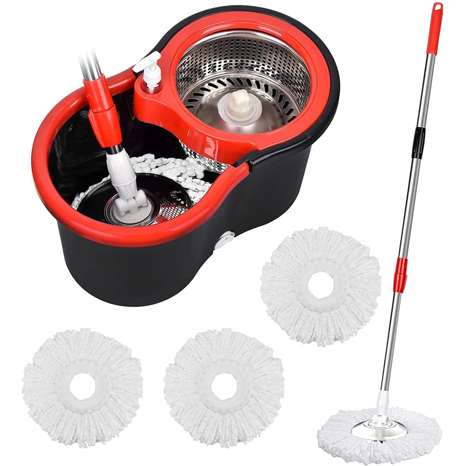 360° Spin Mop Bucket Sets with Wring System in 3 Microfiber Heads, Stainless Steel Basket 61" Extended Handle Floor Cleaning - DivineLink1 | Electronics, Fitness, Household Essentials | Shop