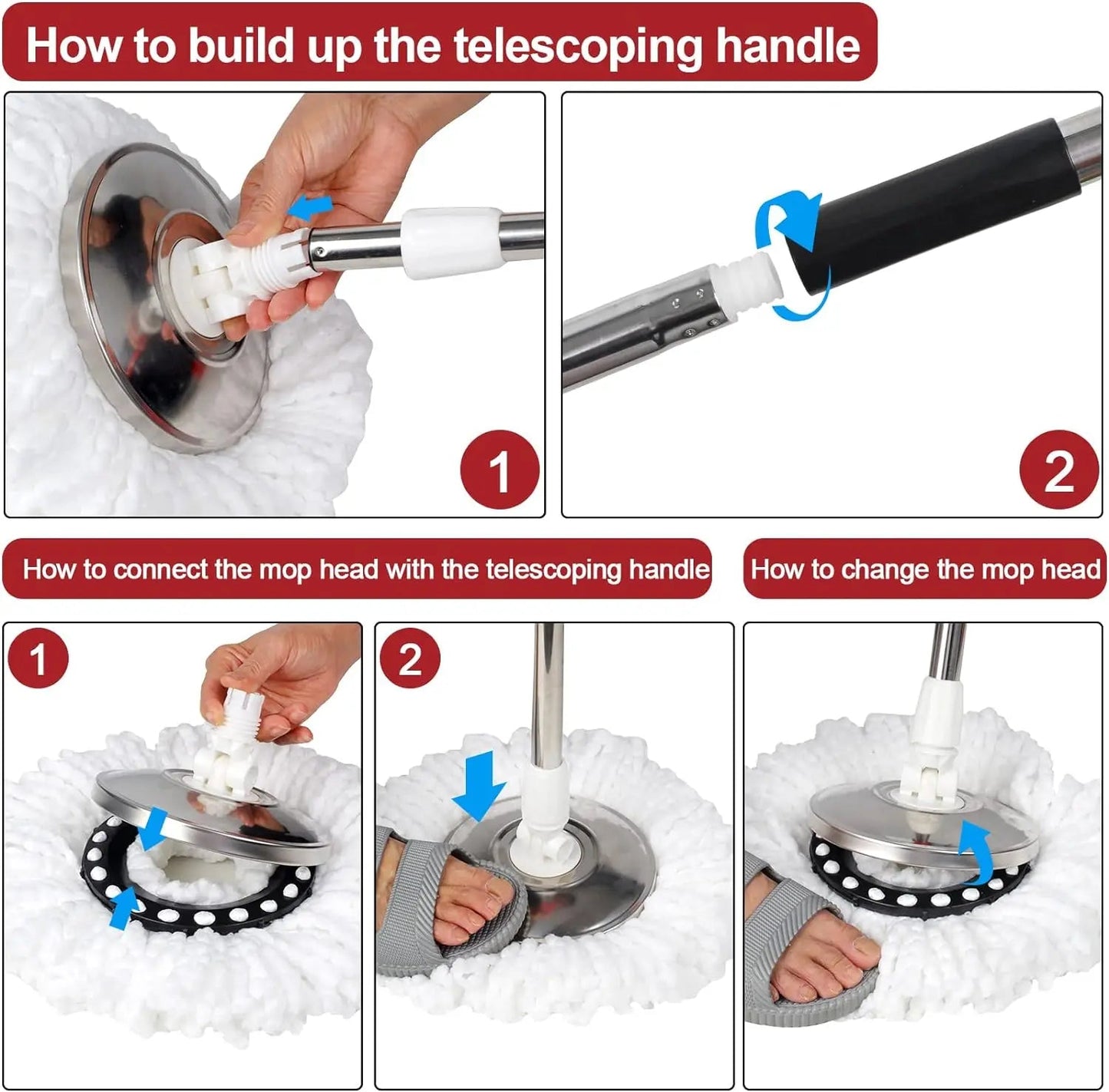 360° Spin Mop Bucket Sets with Wring System in 3 Microfiber Heads, Stainless Steel Basket 61" Extended Handle Floor Cleaning - DivineLink1 | Electronics, Fitness, Household Essentials | Shop