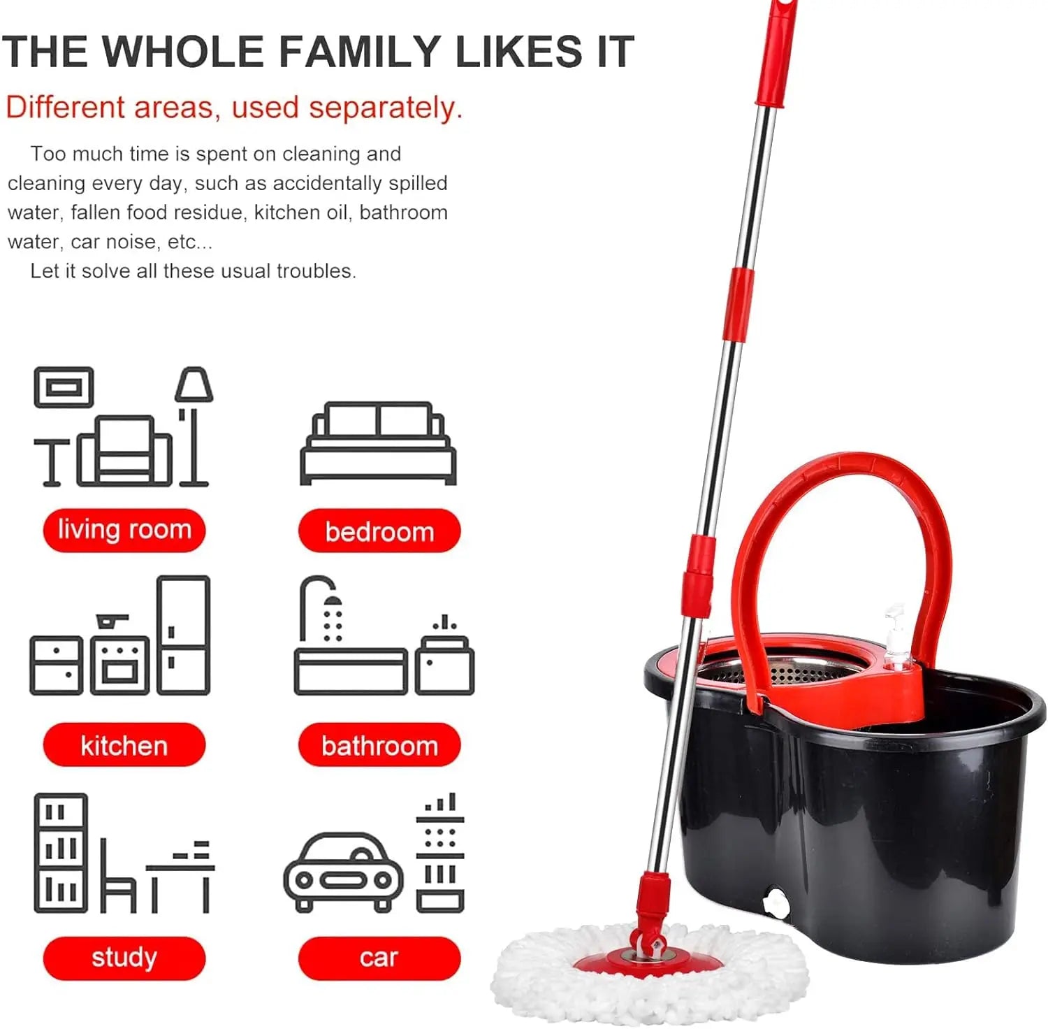 360° Spin Mop Bucket Sets with Wring System in 3 Microfiber Heads, Stainless Steel Basket 61" Extended Handle Floor Cleaning - DivineLink1 | Electronics, Fitness, Household Essentials | Shop