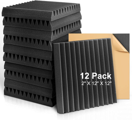 Acoustic Foam Panels 2" X 12" X 12" Self - Adhesive Acoustic Studio Wedge Tiles, Sound Panels Wedges Soundproof Foam Padding Sound - DivineLink1 | Electronics, Fitness, Household Essentials | Shop