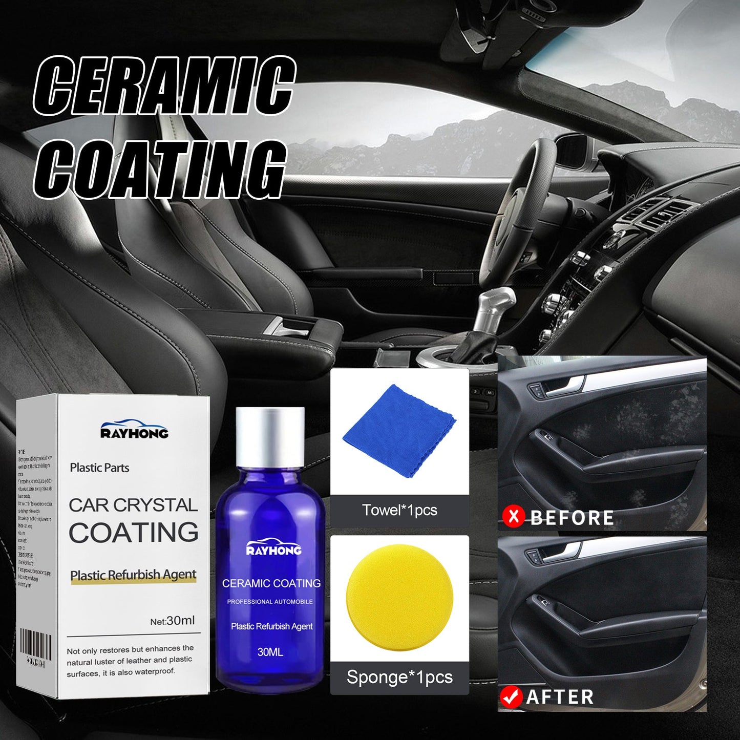 Automotive Plastic Refurbishment Coated Crystal Liquid, Instrument Panel Interior Clean Decontamination Anti - dust Refurbishment Bright Coating Liquid - DivineLink1 | Electronics, Fitness, Household Essentials | Shop