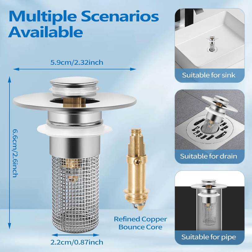 Bathroom Sink Drain Strainer for 1.1 - 1.29 Inch, Pop Up Bathroom Sink Stopper Hair Catcher with Stainless Steel Filter Basket, for US Bathroom Sink Drain Stopper Basin Drain Filter Replacement - 1pcs - DivineLink1 | Electronics, Fitness, Household Essentials | Shop