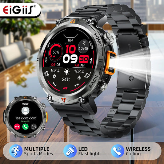 EIGIIS 2024 New KE3 Bluetooth Call Smart Watch Men Full Touch Screen Health Monitor Clock With Flashlight For IOS Android - DivineLink1 | Electronics, Fitness, Household Essentials | Shop