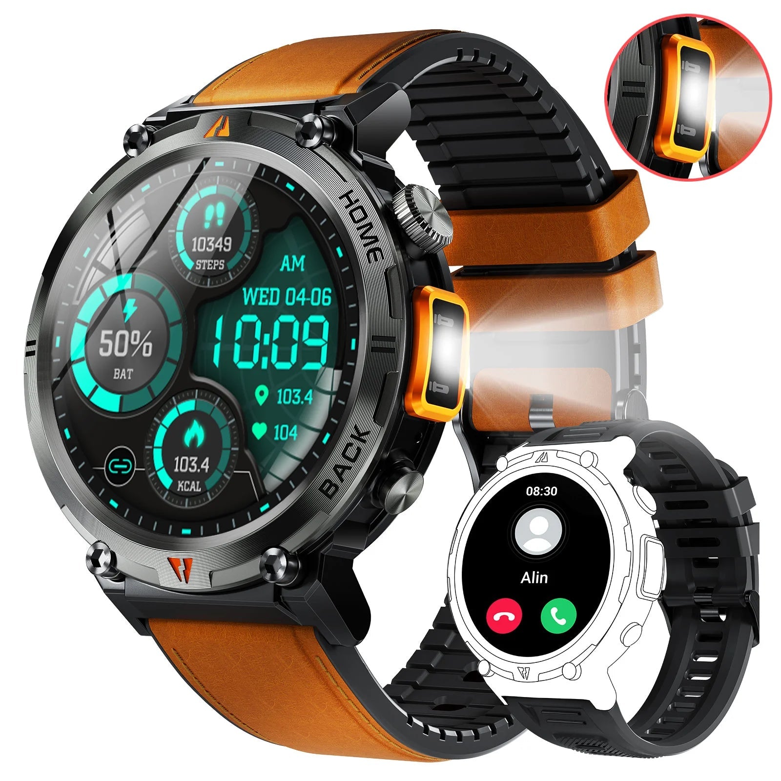 EIGIIS 2024 New KE3 Bluetooth Call Smart Watch Men Full Touch Screen Health Monitor Clock With Flashlight For IOS Android - DivineLink1 | Electronics, Fitness, Household Essentials | Shop