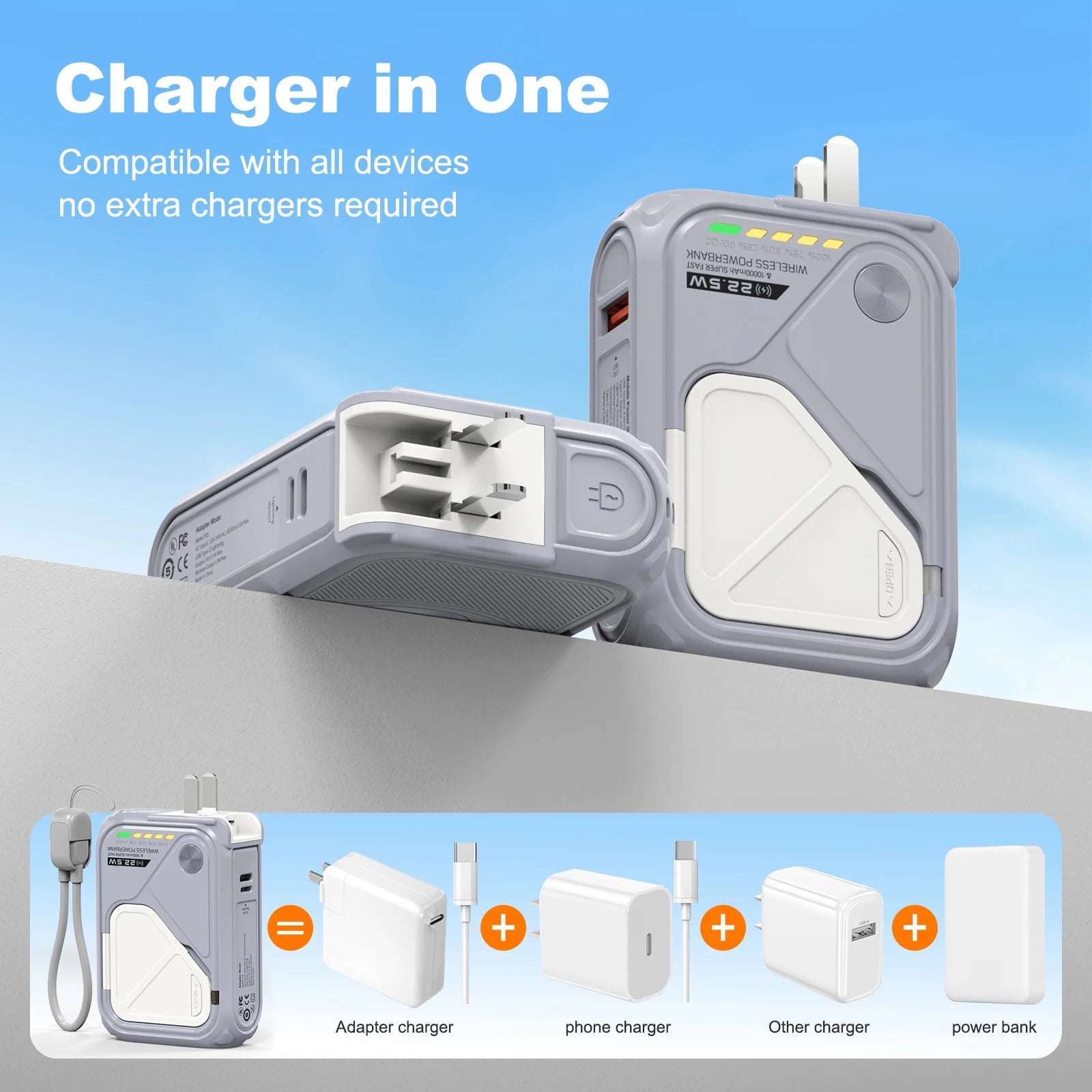 PD 22.5W Fast Charging 10000mAh Magnetic Wireless Power Bank USB Type - C Detachable Data Cable Phone Holder Emergency PowerBank - DivineLink1 | Electronics, Fitness, Household Essentials | Shop
