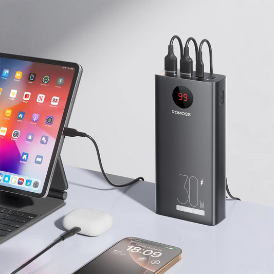 ROMOSS 30000mah Portable Power Bank with 30w Usb - C Fast Charging Battery Charger Powerbank for Iphone17/16/15/14/13 Ipad Sumsung - DivineLink1 | Electronics, Fitness, Household Essentials | Shop