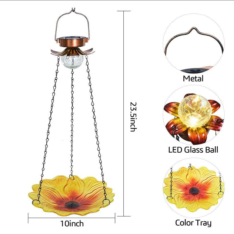 Solar Hanging Bird Bath for Outdoors 24 inch Glass Bird Feeder Sunflower Tray Crackle Ball Light Waterproof Yard Garden Decorati - DivineLink1 | Electronics, Fitness, Household Essentials | Shop