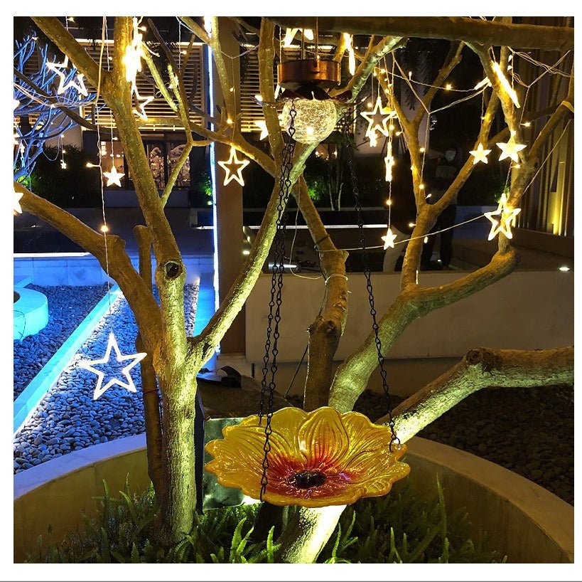 Solar Hanging Bird Bath for Outdoors 24 inch Glass Bird Feeder Sunflower Tray Crackle Ball Light Waterproof Yard Garden Decorati - DivineLink1 | Electronics, Fitness, Household Essentials | Shop