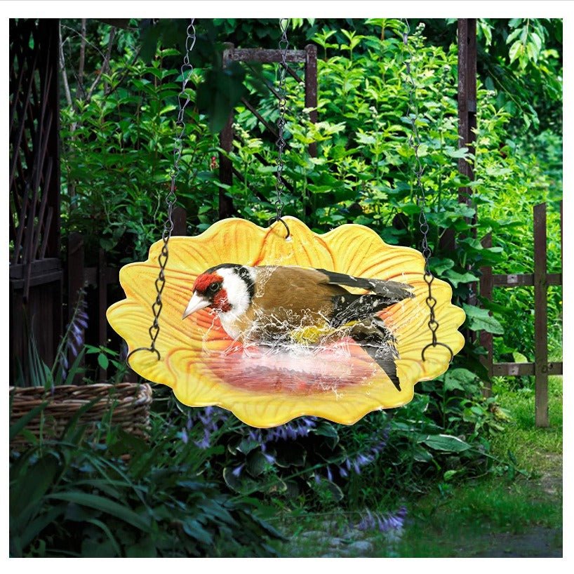 Solar Hanging Bird Bath for Outdoors 24 inch Glass Bird Feeder Sunflower Tray Crackle Ball Light Waterproof Yard Garden Decorati - DivineLink1 | Electronics, Fitness, Household Essentials | Shop
